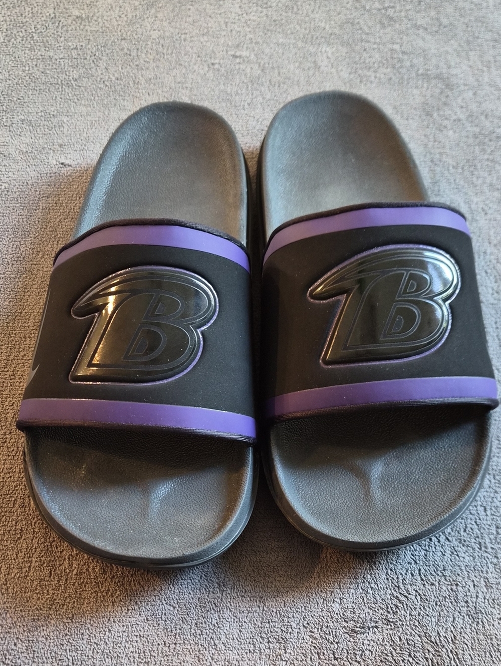 Womens Black and Purple Slide Sandals